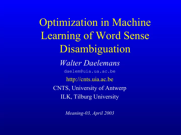 optimization in machine learning of word sense