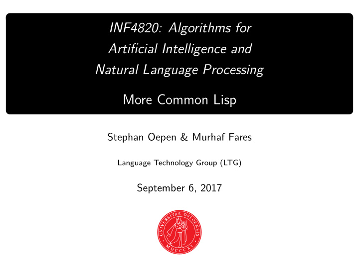 inf4820 algorithms for artificial intelligence and
