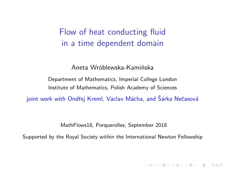 flow of heat conducting fluid in a time dependent domain