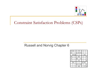 Constraint Satisfaction Problems (CSPs)  Russell and Norvig Chapter 6  CSP example: map coloring
