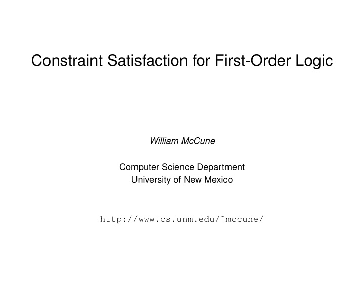 constraint satisfaction for first order logic