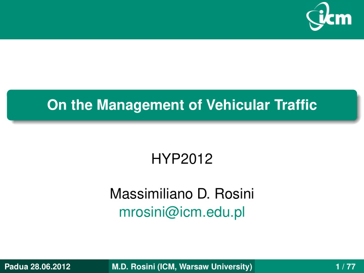 a on the management of vehicular traffic hyp2012