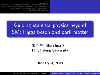 Guiding stars for physics beyond  SM: Higgs boson and dark matter    , Shou-hua Zhu  ITP,