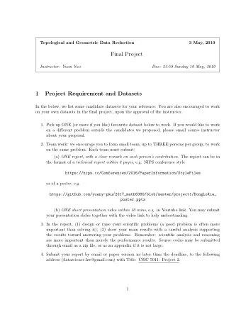 Final Project  Instructor: Yuan Yao  Due: 23:59 Sunday 19 May, 2019  1  Project Requirement and