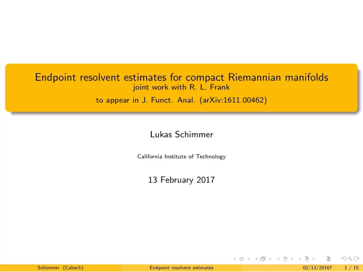 endpoint resolvent estimates for compact riemannian