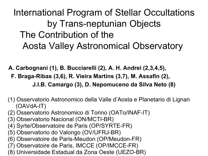 international program of stellar occultations by trans