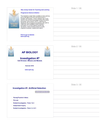 AP BIOLOGY  Investigation #7  Cell Division: Mitosis and Meiosis  Summer 2014  www.njctl.org  Slide