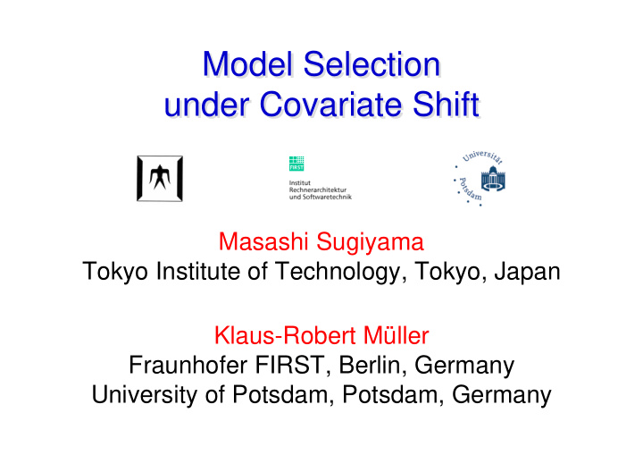 model selection model selection under covariate shift