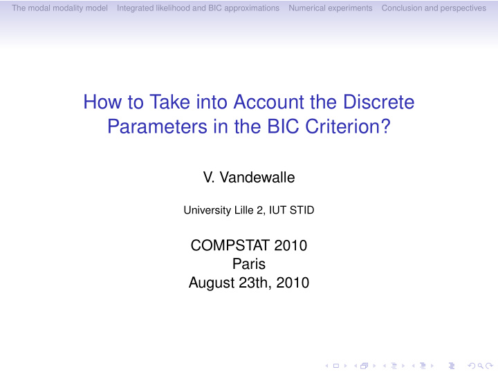 how to take into account the discrete parameters in the