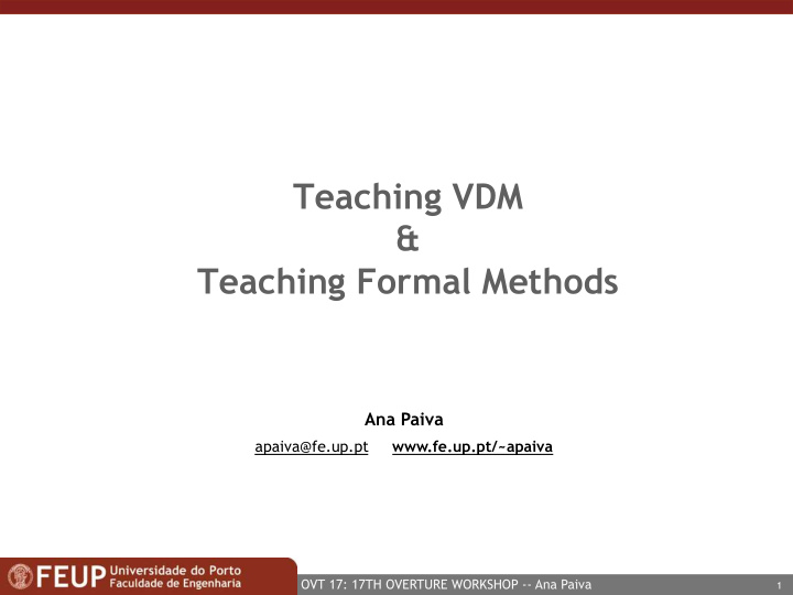teaching vdm teaching formal methods