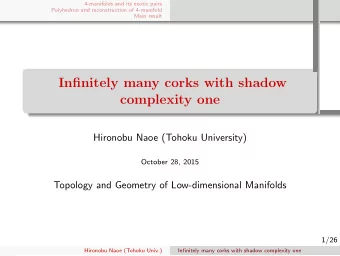 Infinitely many corks with shadow  complexity one  .  .  .  .  .  Hironobu Naoe (Tohoku University)