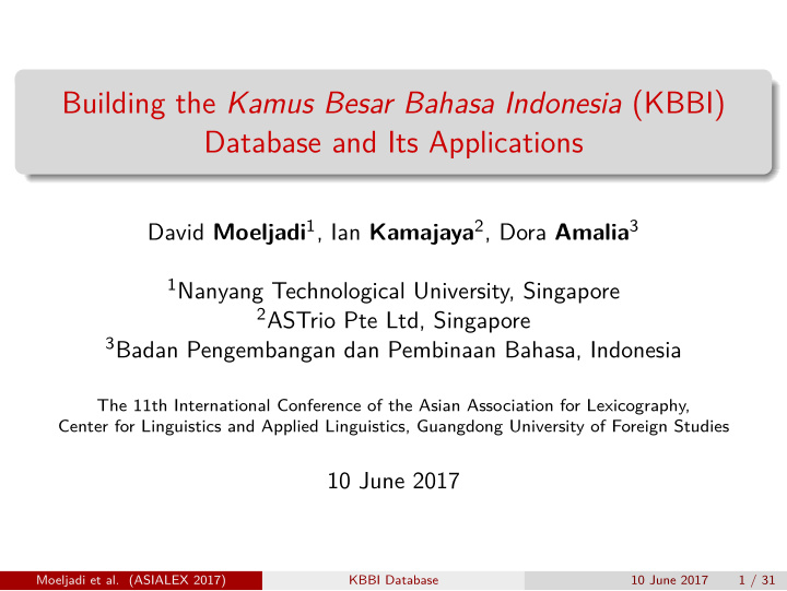 building the kamus besar bahasa indonesia kbbi database