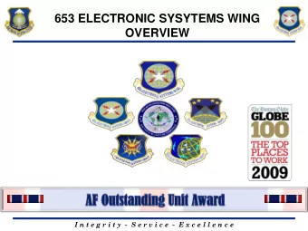 653 ELECTRONIC SYSYTEMS WING  OVERVIEW  I n t e g r i t y  - S e r v i c e  - E x c e l l e n c e