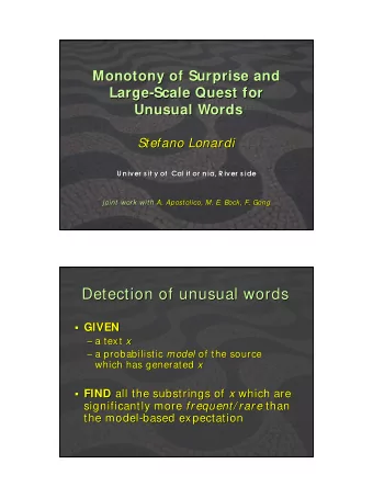 Detection of unusual words  Detection of unusual words  GIVEN    GIVEN  a text a text x  x