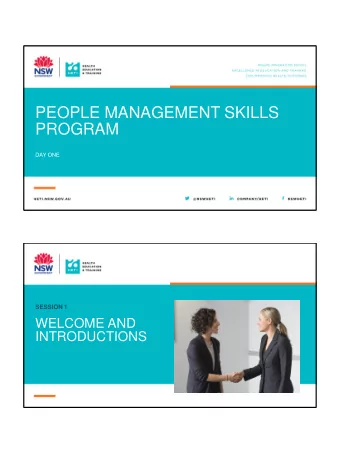 PEOPLE MANAGEMENT SKILLS  PROGRAM  DAY ONE  SESSION 1  WELCOME AND  INTRODUCTIONS  ACKNOWLEDGEMENT