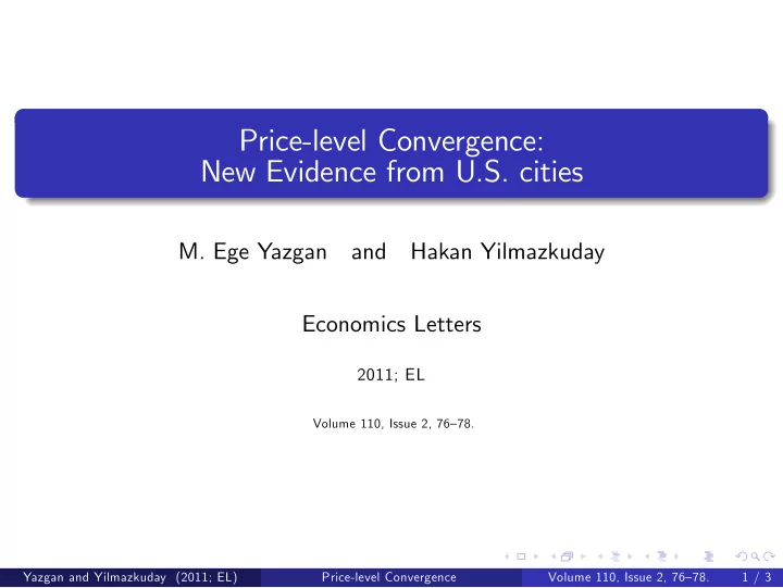 price level convergence new evidence from u s cities