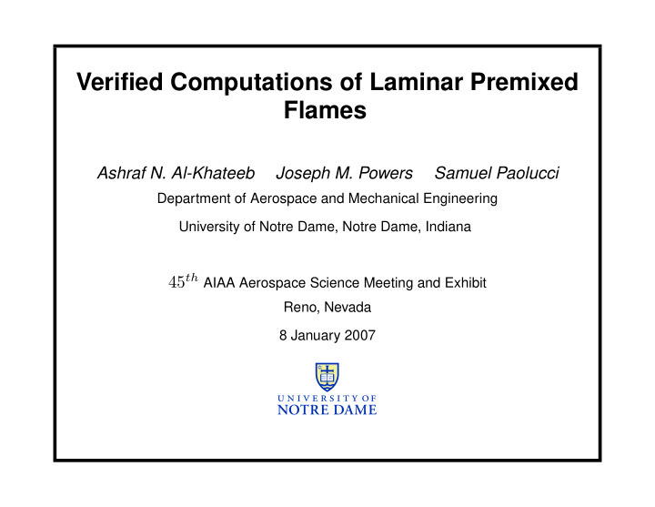 verified computations of laminar premixed flames