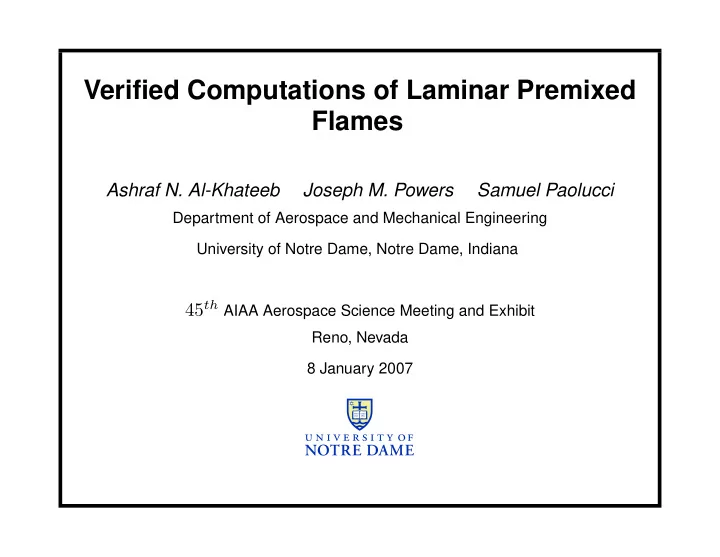 verified computations of laminar premixed flames