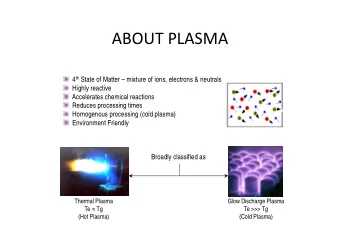 ABOUT PLASMA 4 th State of Matter  mixture of ions, electrons &amp; neutrals  Highly reactive