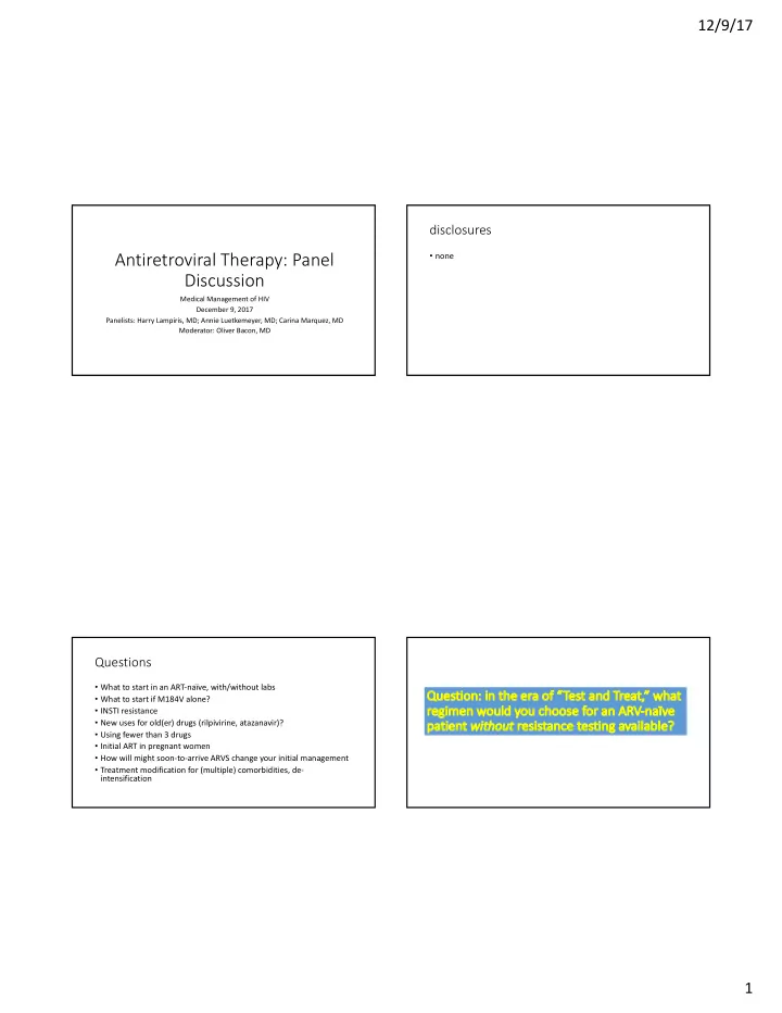 antiretroviral therapy panel