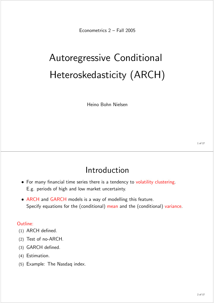 autoregressive conditional heteroskedasticity arch