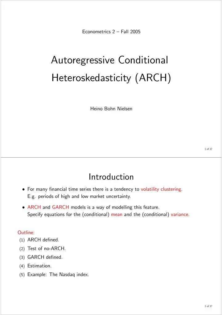 autoregressive conditional heteroskedasticity arch
