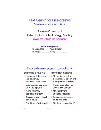 Acknowledgments  S.Sudarshan  ArvindHulgeri  B.Aditya  Parag  Two extreme search paradigms