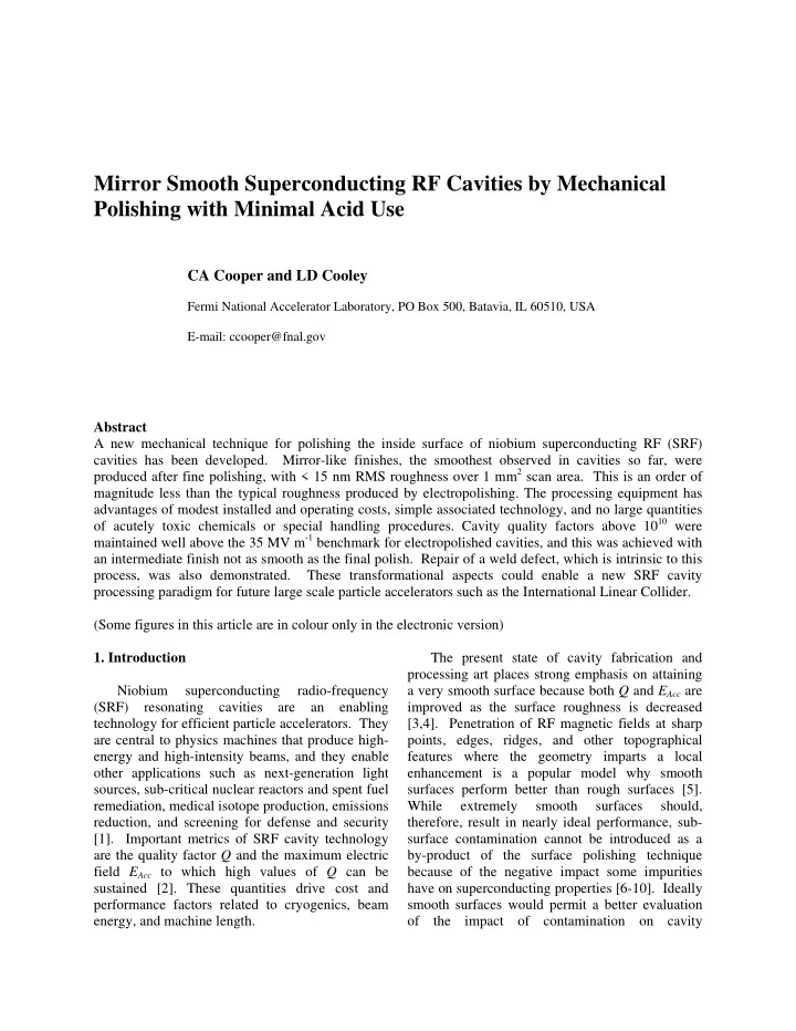mirror smooth superconducting rf cavities by mechanical