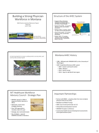 Building a Strong Physician  Structure of the AHEC System  Workforce in Montana  Program office