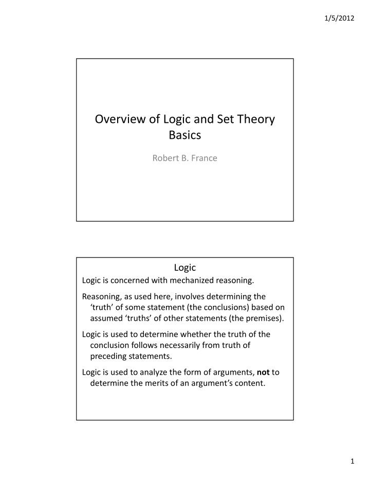 overview of logic and set theory basics