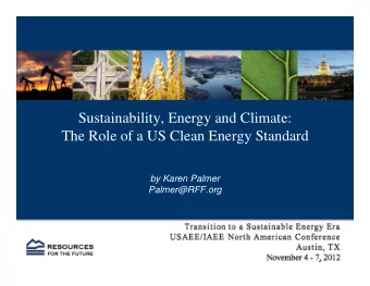 Sustainability, Energy and Climate:  The Role of a US Clean Energy Standard  by Karen Palmer