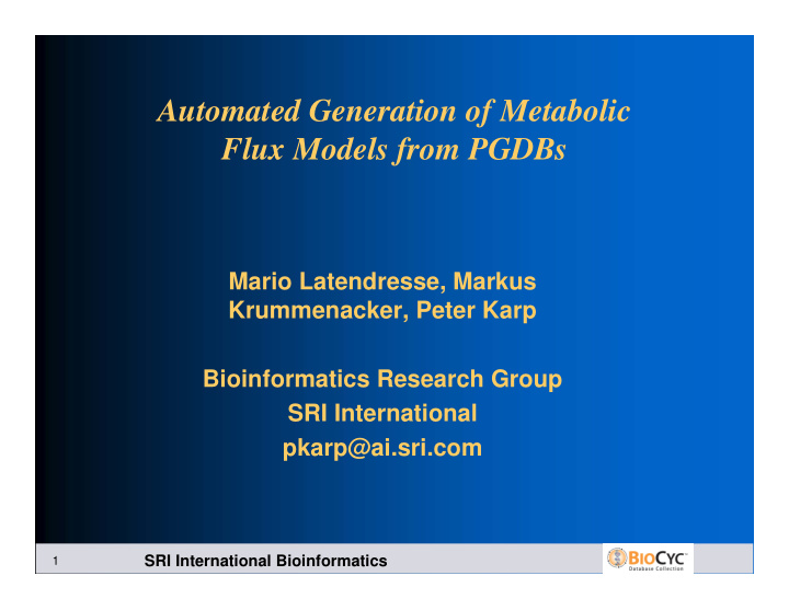 automated generation of metabolic flux models from pgdbs