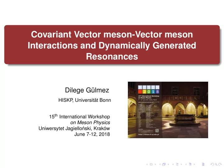 covariant vector meson vector meson interactions and
