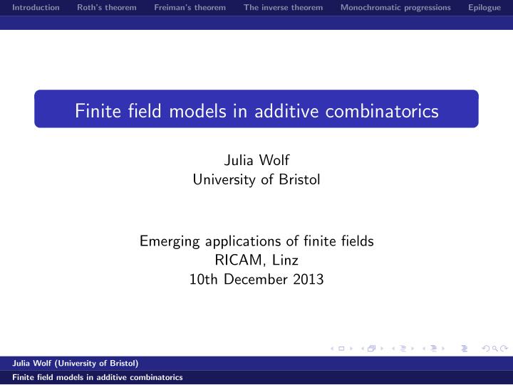 finite field models in additive combinatorics