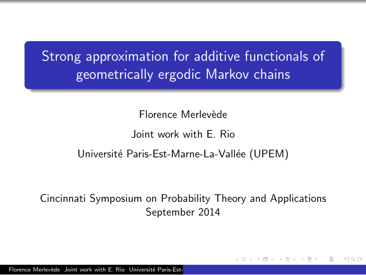 strong approximation for additive functionals of