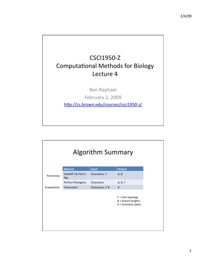 algorithm summary