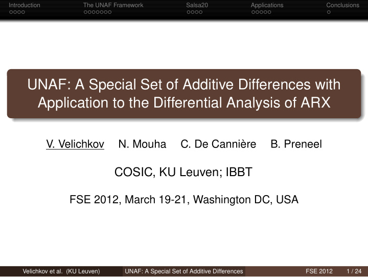 unaf a special set of additive differences with