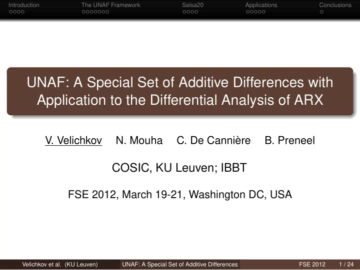 unaf a special set of additive differences with