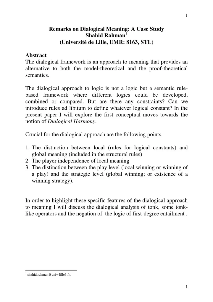 remarks on dialogical meaning a case study shahid rahman
