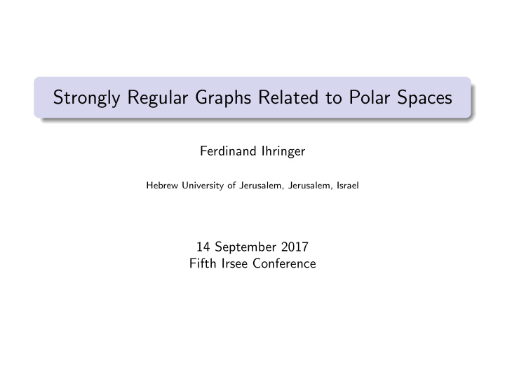 strongly regular graphs related to polar spaces
