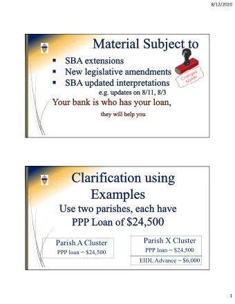 Parish X Cluster  Parish A Cluster  PPP loan = $24,500  PPP loan = $24,500  EIDL Advance = $6,000