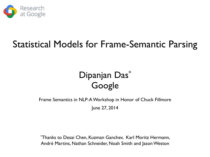 statistical models for frame semantic parsing