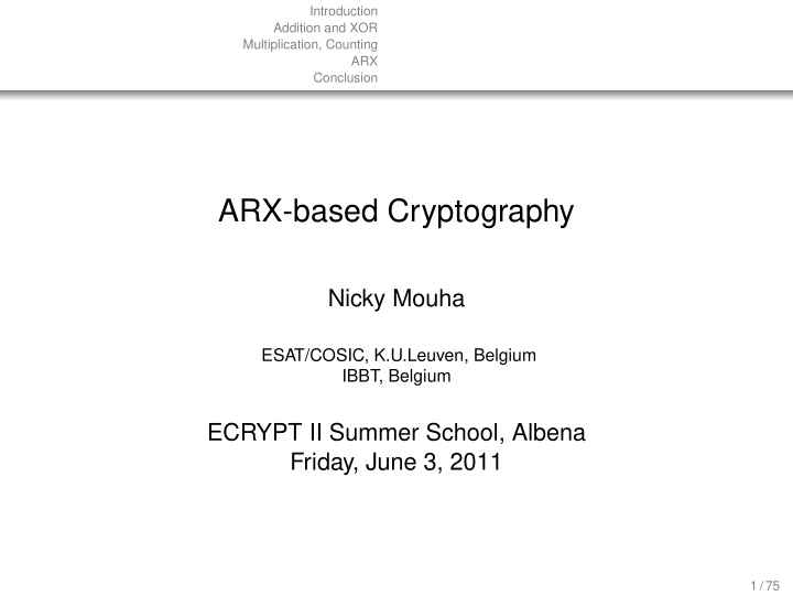 arx based cryptography