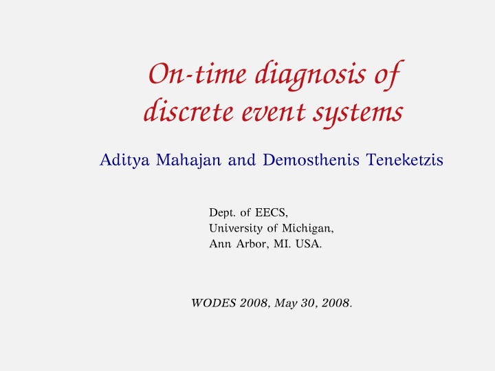 on time diagnosis of discrete event systems