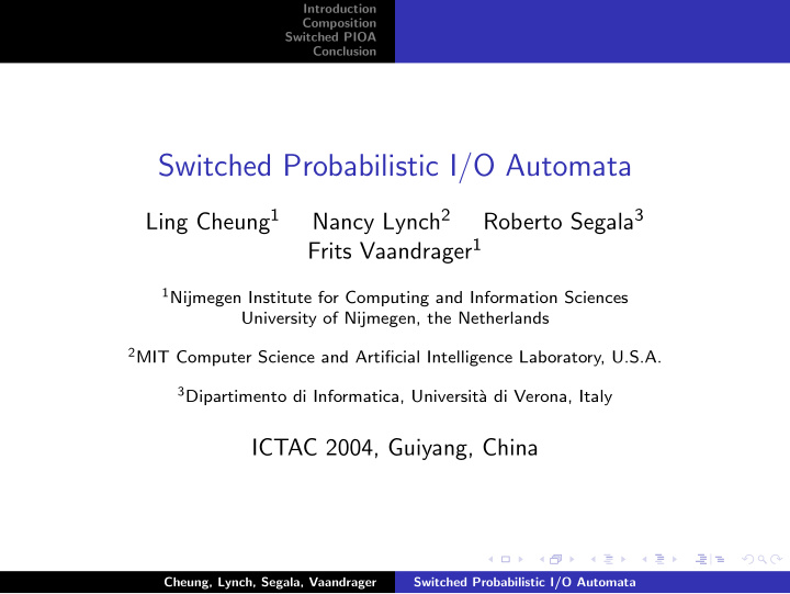 switched probabilistic i o automata