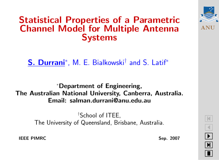 statistical properties of a parametric channel model for