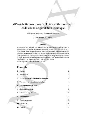 X  N  x86-64 buffer overflow exploits and the borrowed  code chunks exploitation technique