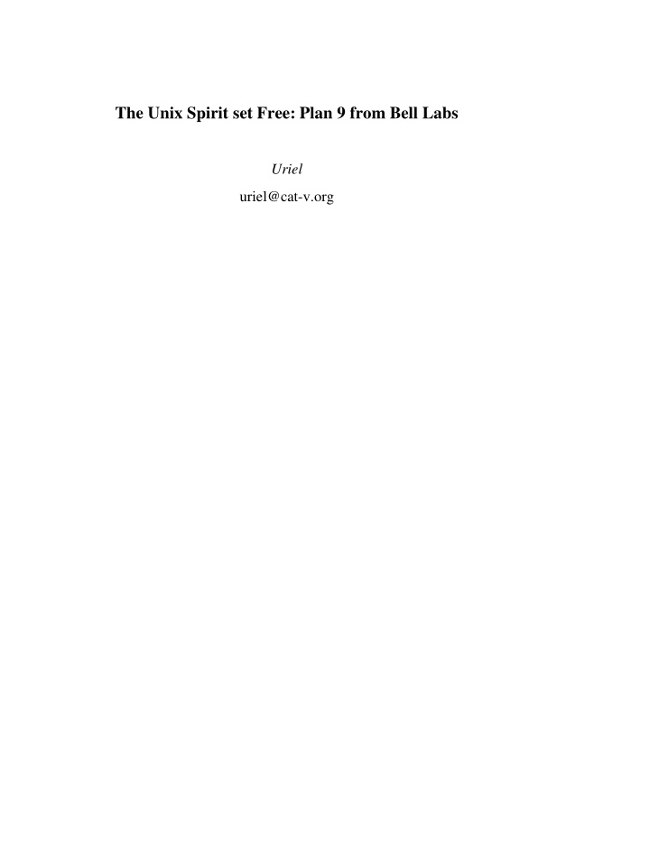 the unix spirit set free plan 9 from bell labs