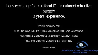 Lens exchange for multifocal IOL in cataract refractive  surgery 3 years experience.  Dimitrii