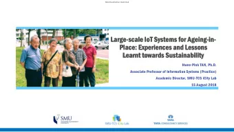 Place: Experiences and Lessons  Learnt towards Sustainability  Hwee-Pink TAN, Ph.D.  Associate